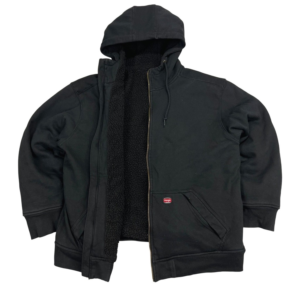 Wrangler Full Zip Sherpa Lined Hoodie Sweatshirt Mens XL Black Heavyweight EUC